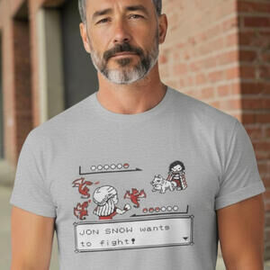 TeeFury Jon Snow Pokemon Battle T-Shirt Men's L Game of Thrones Pixel Art